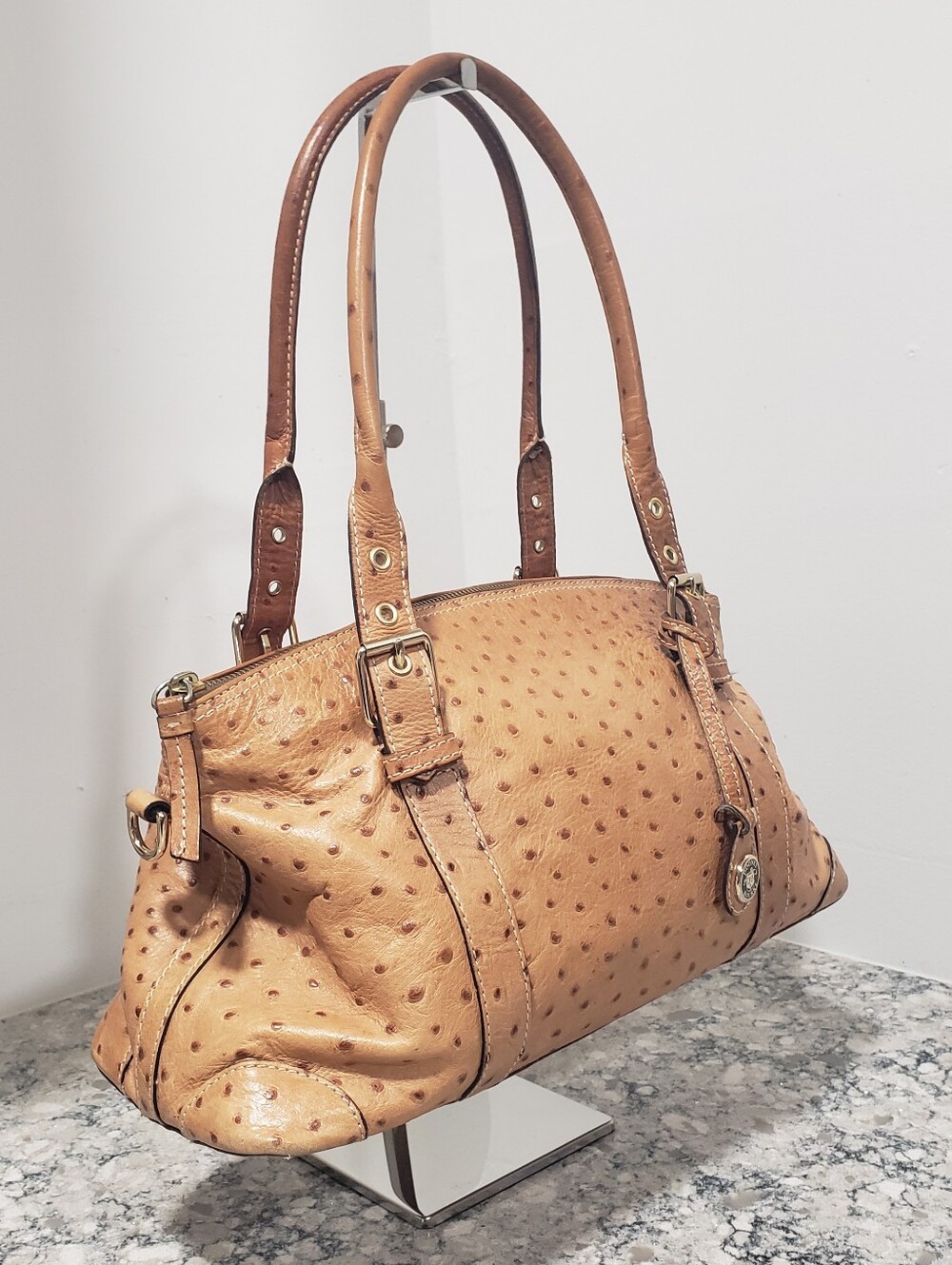 DOONEY & BOURKE Ostrich Embossed Leather Shoulder Satchel Set In Peanut - Picture 8 of 16